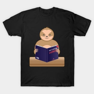 Cute sloth book reading how to overcome laziness T-Shirt
